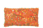 J-LINE KUSSEN RECHTHOEKIG MET BLOEMEN & POMPONS – VELVET – ORANJE – 65 CM