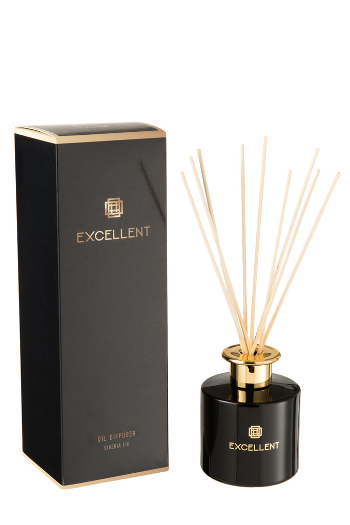 J-LINE GEUROLIE MET GEURSTOKJES EXCELLENT – SIBERIA FIR ZWART