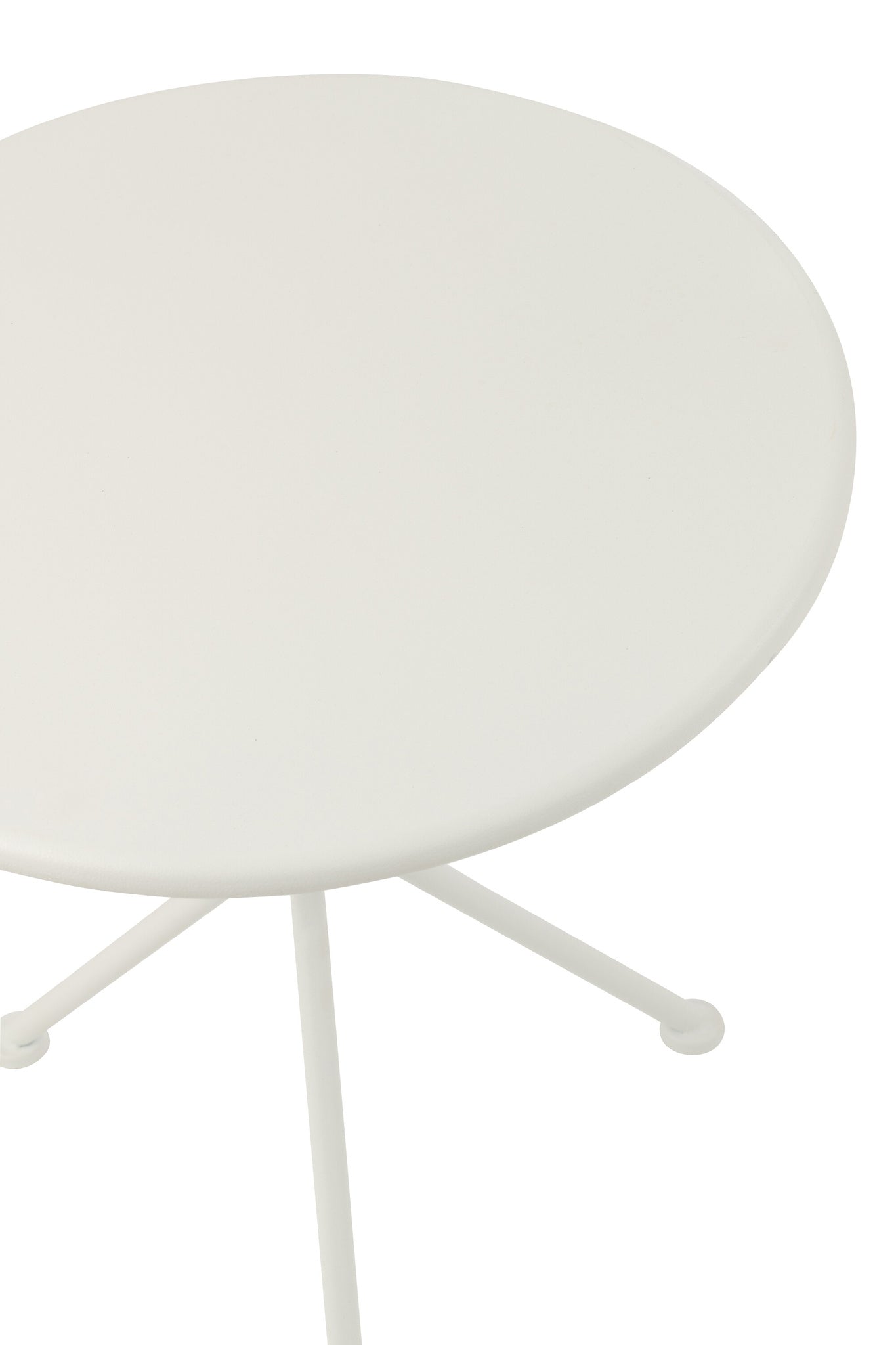 Ronde kleine tuintafel van wit metaal met driepoot