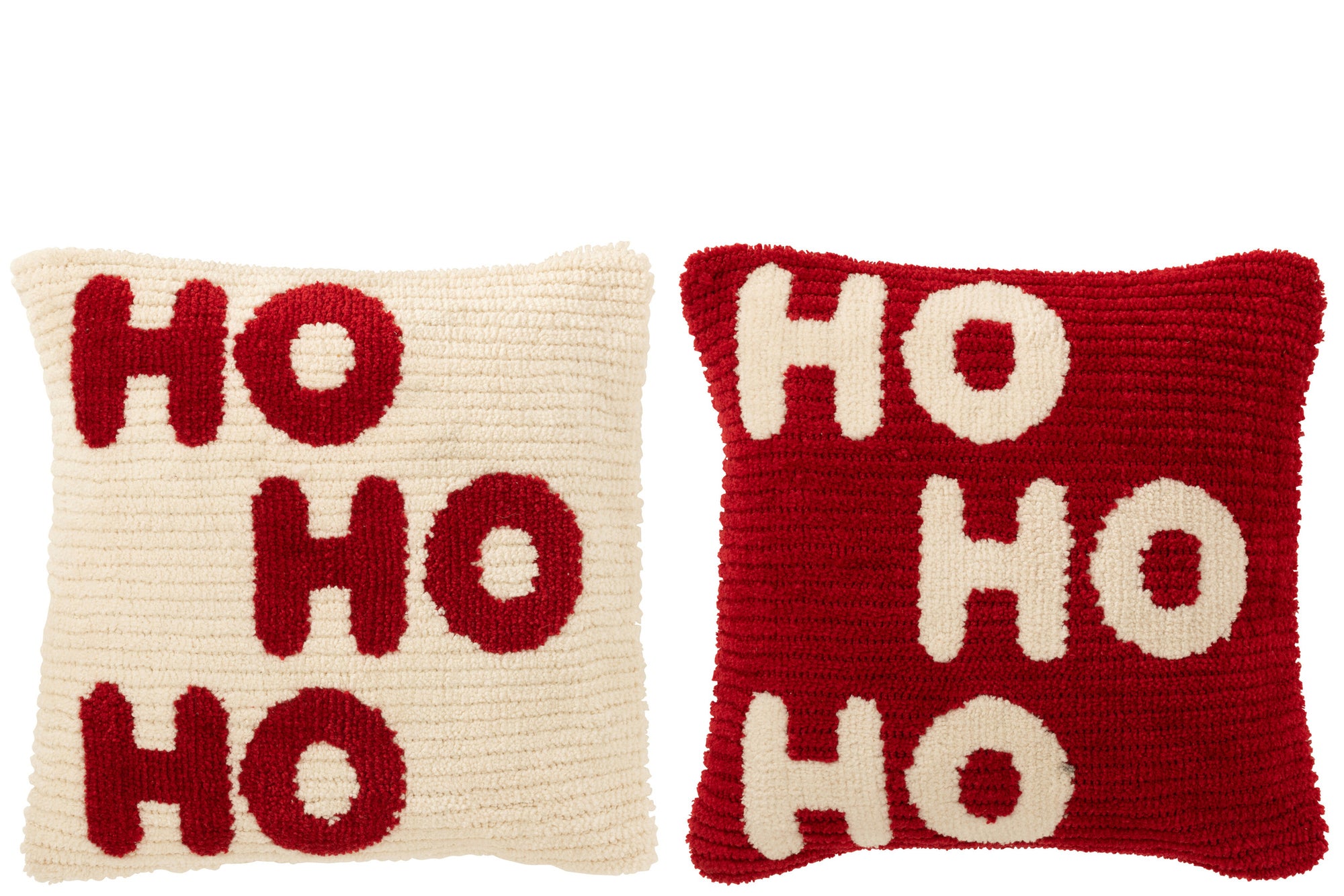 J-LINE KUSSEN HOHOHO POLYESTER KERST ROOD/WIT ASSORTIMENT VAN 2