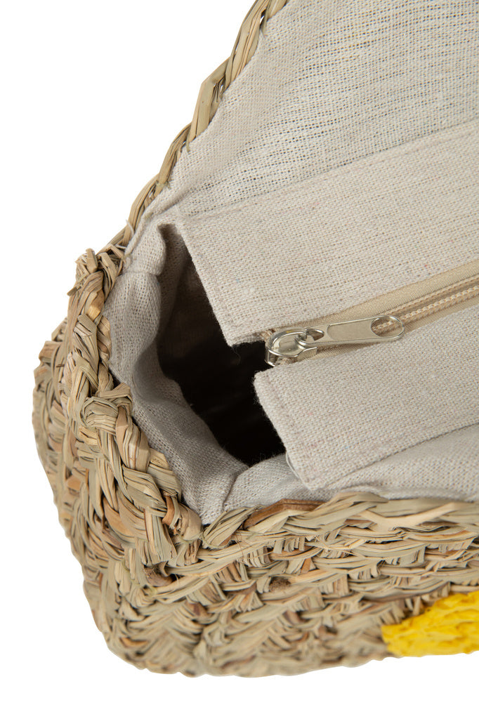 J-LINE STRANDTAS ROND MET BLOEM – ZEEGRAS NATUUR/GEEL