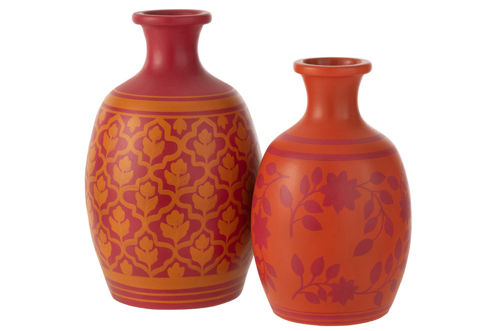 J-LINE VASE FLOWERS+LINES TERRACOTTA ROZE/ORANJE