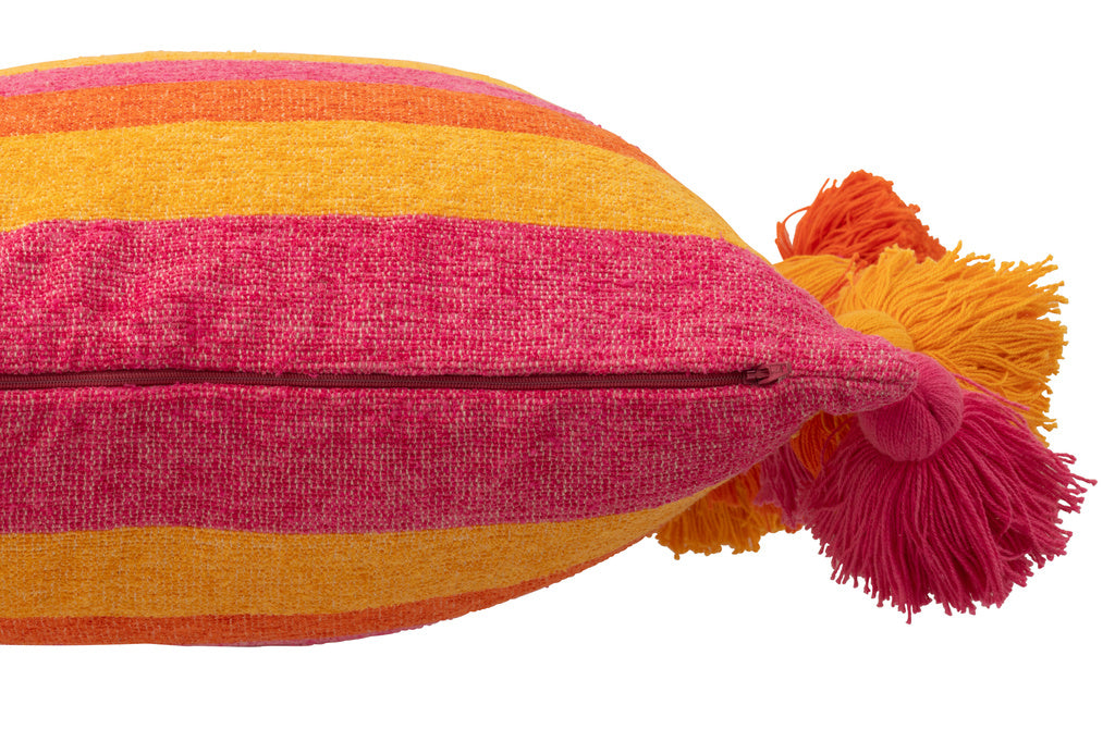 J-LINE KUSSEN STREPEN + KWASTJES – KATOEN/VISCOSE – MULTICOLOUR – 50 CM
