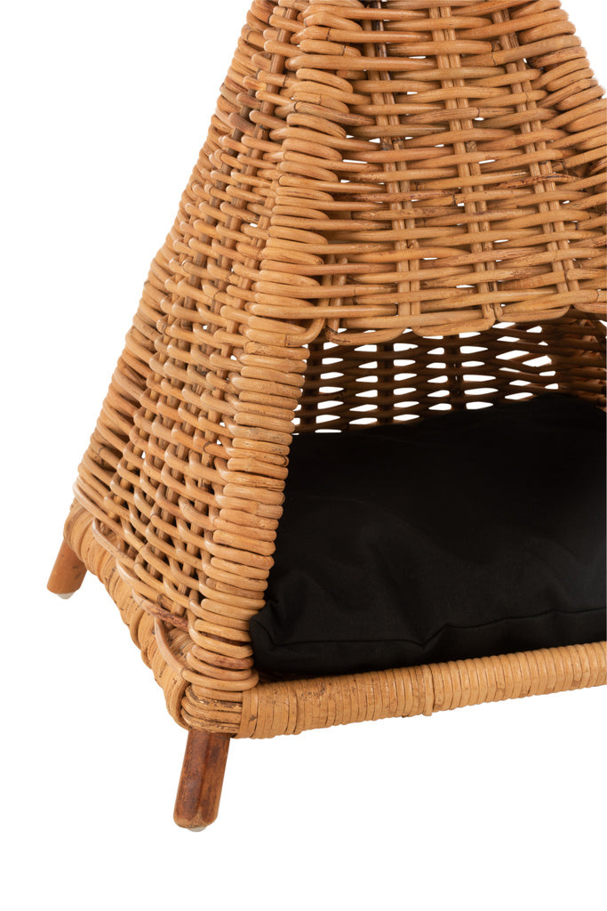 J-LINE KATTENTENT + KUSSEN – RATTAN – HONINGGEEL/ZWART – 73,5 CM