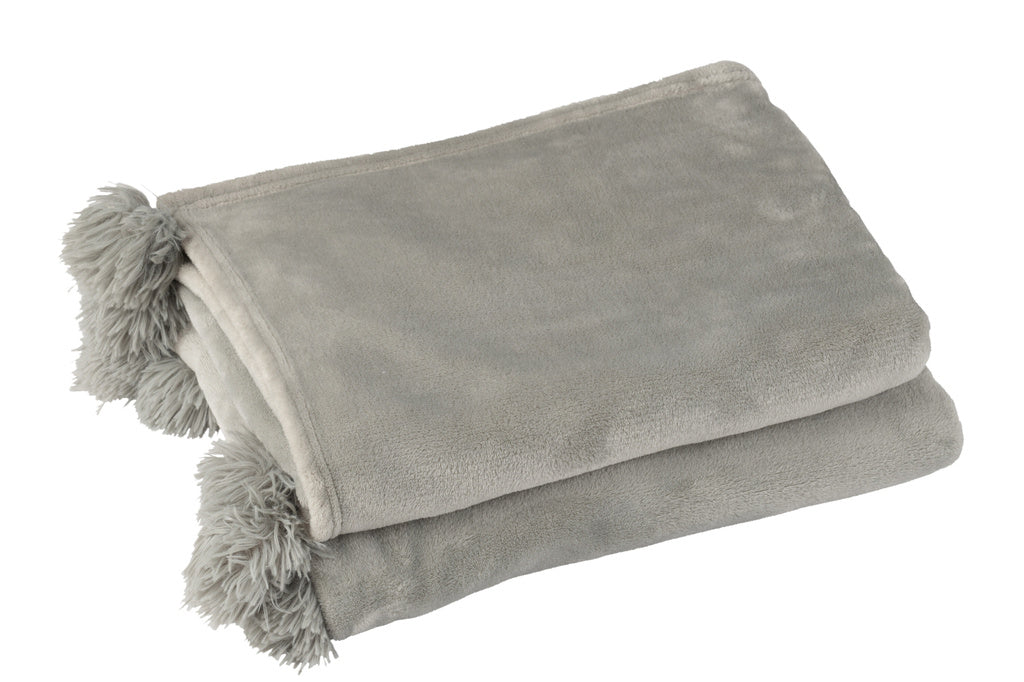 J-LINE PLAID MET POMPONS POLYESTER GRIJS