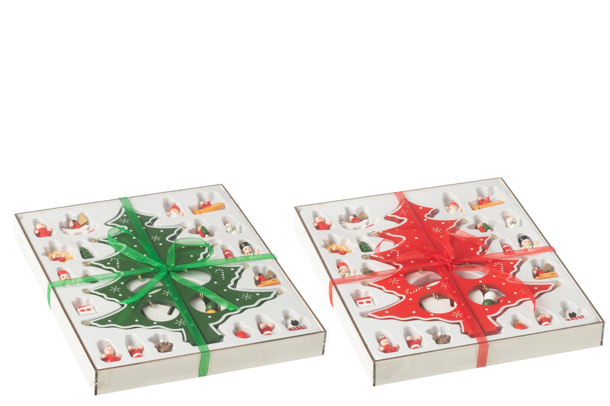 J-LINE KERSTBOOM + FIGUURTJES OPVOUWBAAR HOUT ROOD/GROEN (ASSORTIMENT VAN 2)