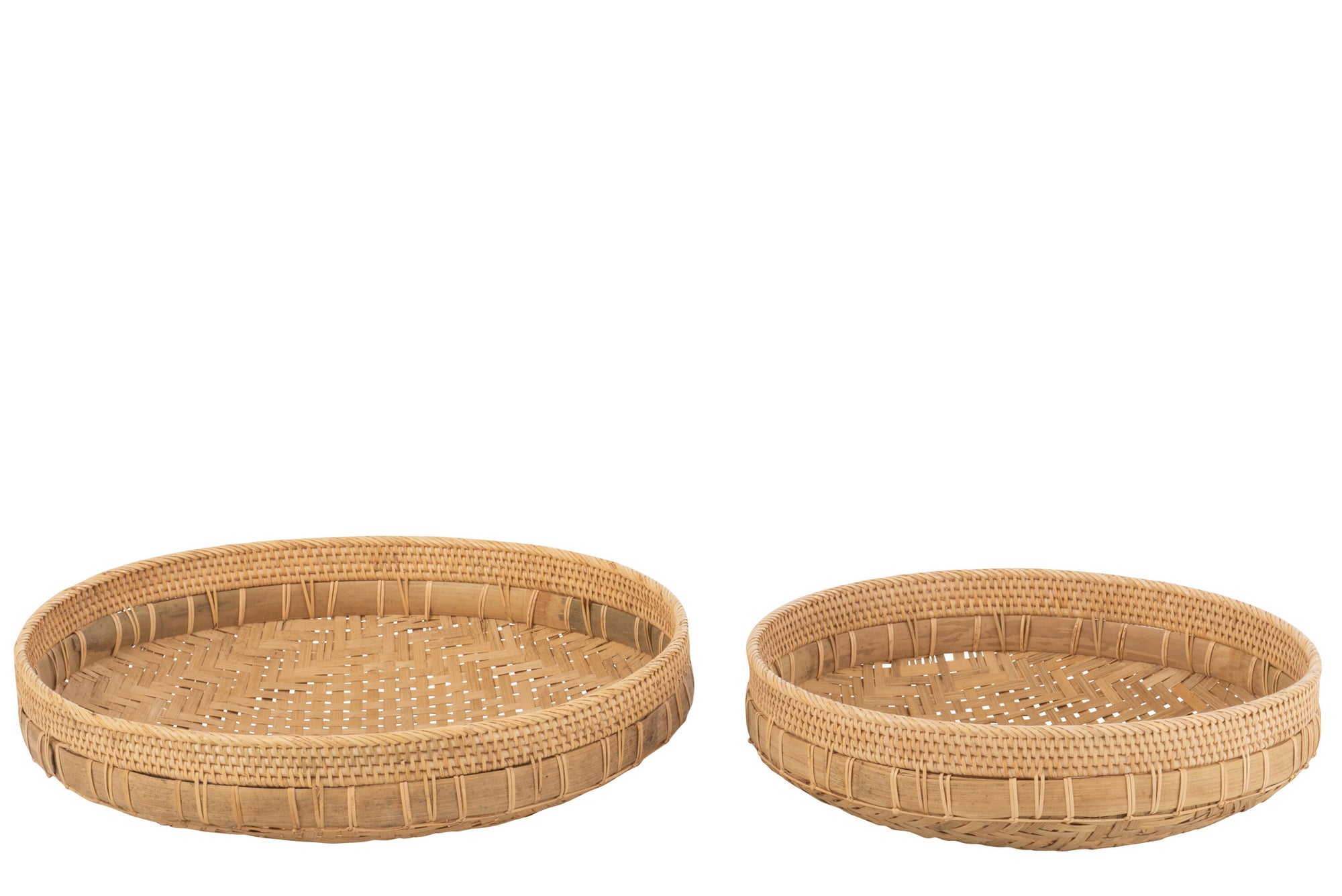 Set van 2 ronde rieten natuurlijke schalen