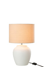 Lamp Meli + lampenkap keramiek linnen wit klein
