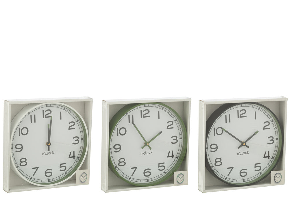 J-LINE WANDKLOK ROND – PLASTIC GROEN/WIT/ZWART GROOT (ASSORTIMENT VAN 3)