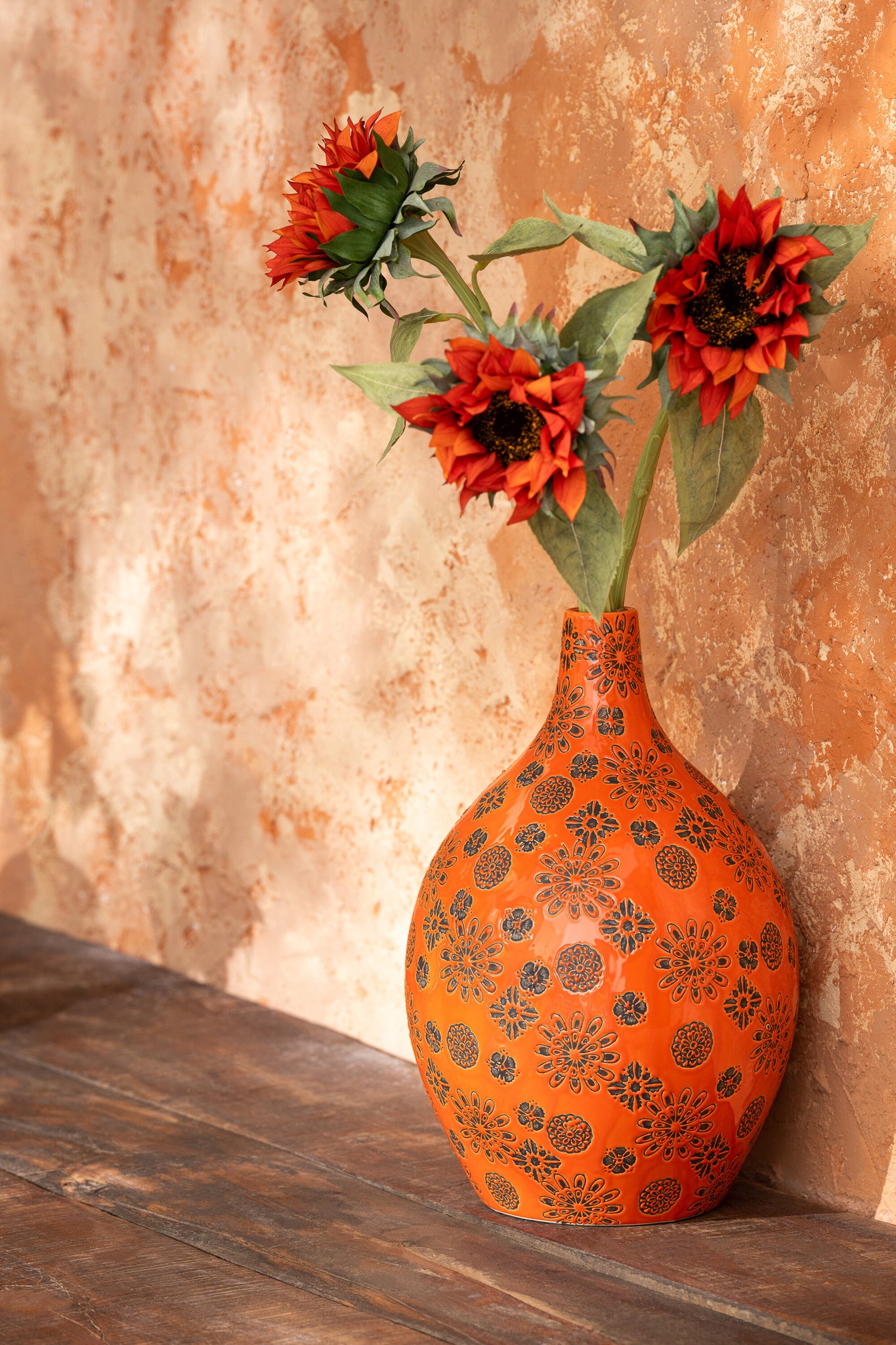 Vaas Billy Porselein Oranje/Zwart Groot