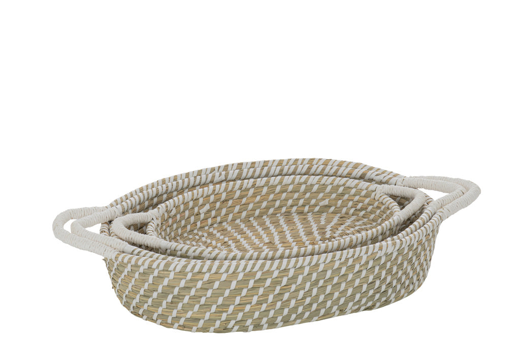J-LINE SET VAN 3 BASKET OVAL HANDLES – STRAW NATURAL/WHITE