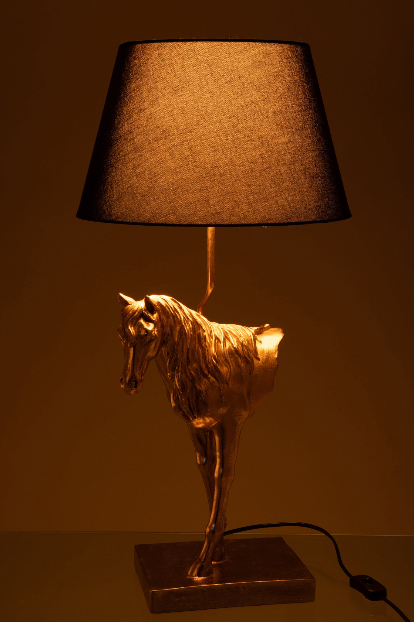 Tafellamp paard, vooraanzicht, polyresin, goudkleurig/zwart