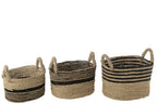 J-Line Set van 3 Manden Aline Raffia Zwart/Naturel