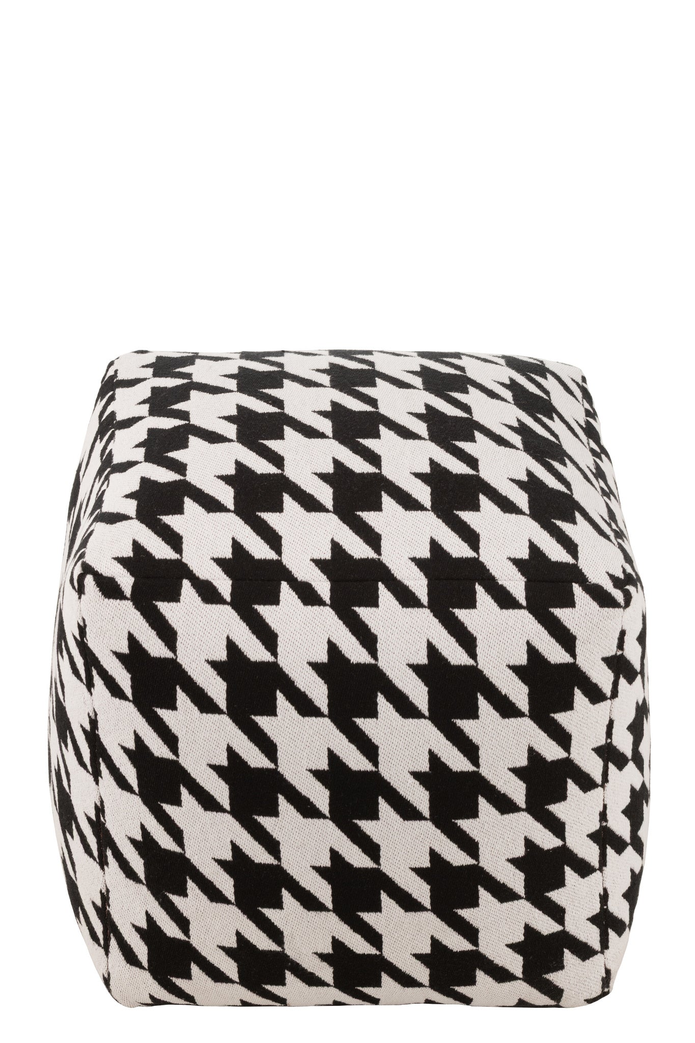 Grote poef met pied-de-poule-patroon, katoen, wit/zwart