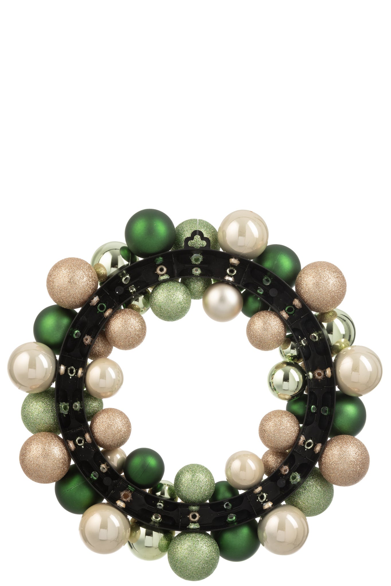 J-LINE KRANS KERSTBALLEN KUNSTSTOF MINTGROEN/ECRU