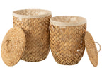 J-Line Set Of 2 Laundry Baskets + Lid Water Hyacinth Natural