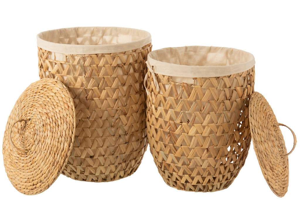 J-Line Set Of 2 Laundry Baskets + Lid Water Hyacinth Natural