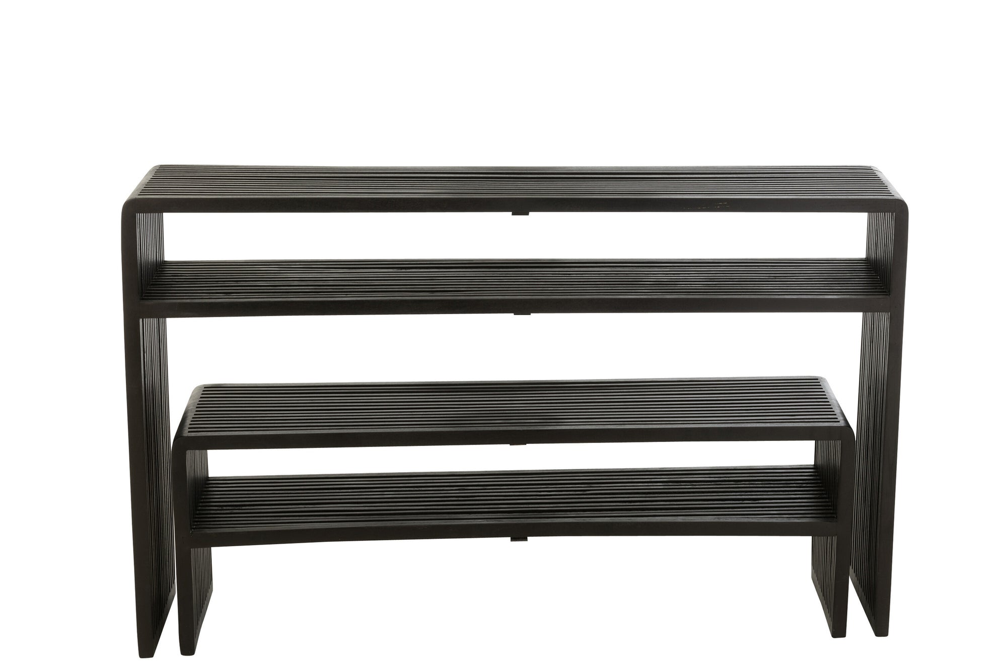 Set van 2 consoles met plank van gerecycled teakhout in het zwart.