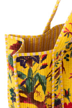 J-LINE TOTE BAG BIRDS/FLOWERS COTTON VELVET YELLOW