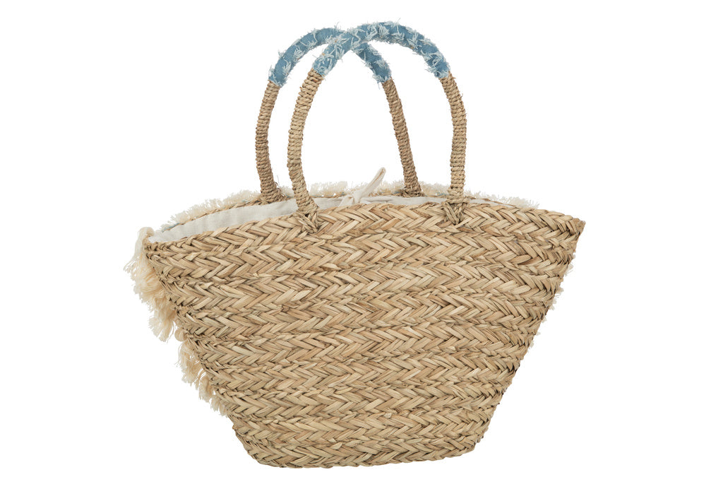 J-LINE STRANDTAS BLOEMEN + FRANJES – DENIM/ZEEGRAS NATUUR/BLAUW