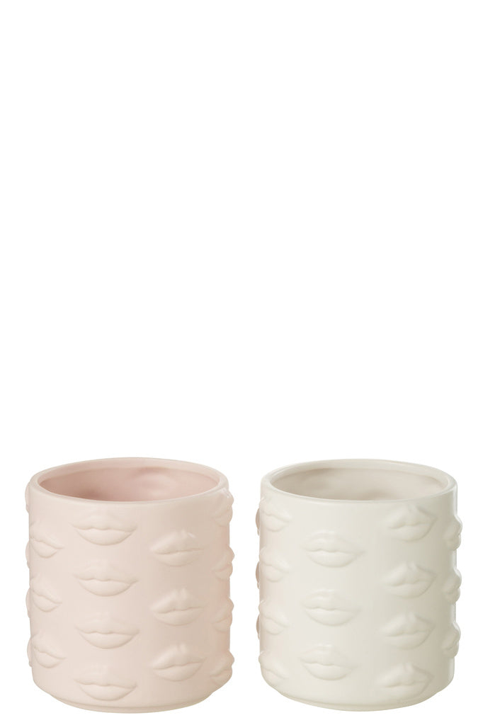 J-Line Bloempot Kiss Dolomiet Roze 2 stuks