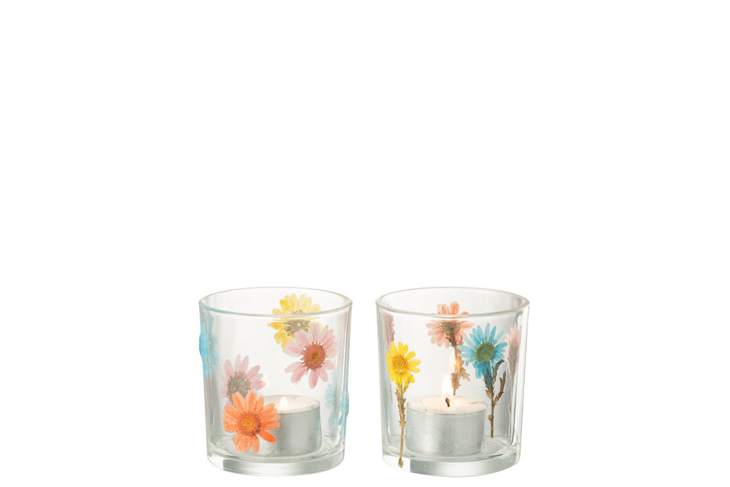 J-LINE TEALIGHT HOLDER POSY SMALL GLASS MIX – SET VAN 2