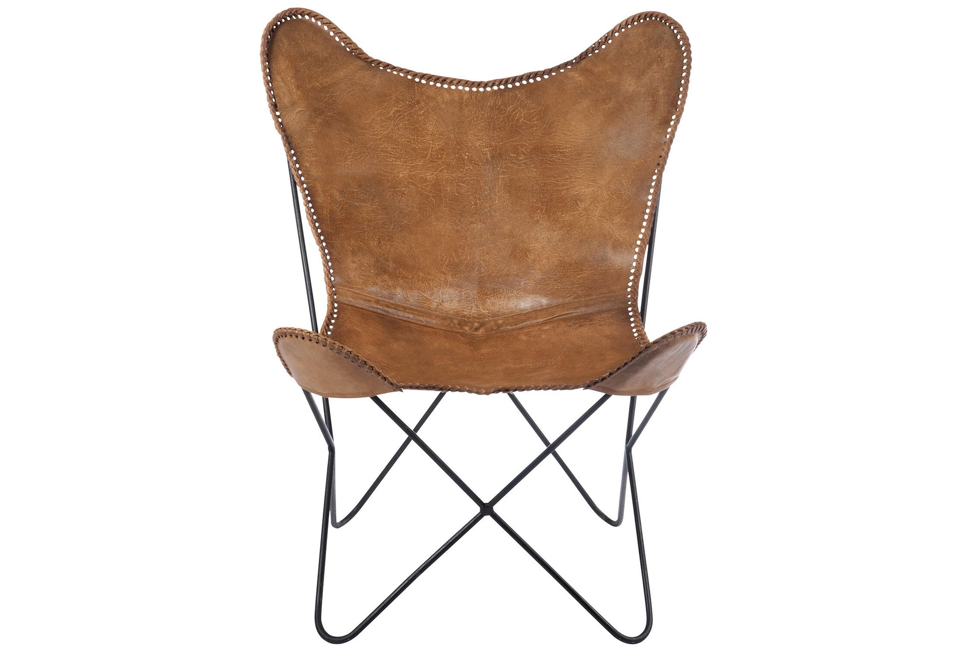 Loungestoel leer/metaal cognac
