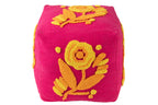 J-LINE POEF VIERKANT BLOEM KATOEN ROZE/ORANJE/GEEL
