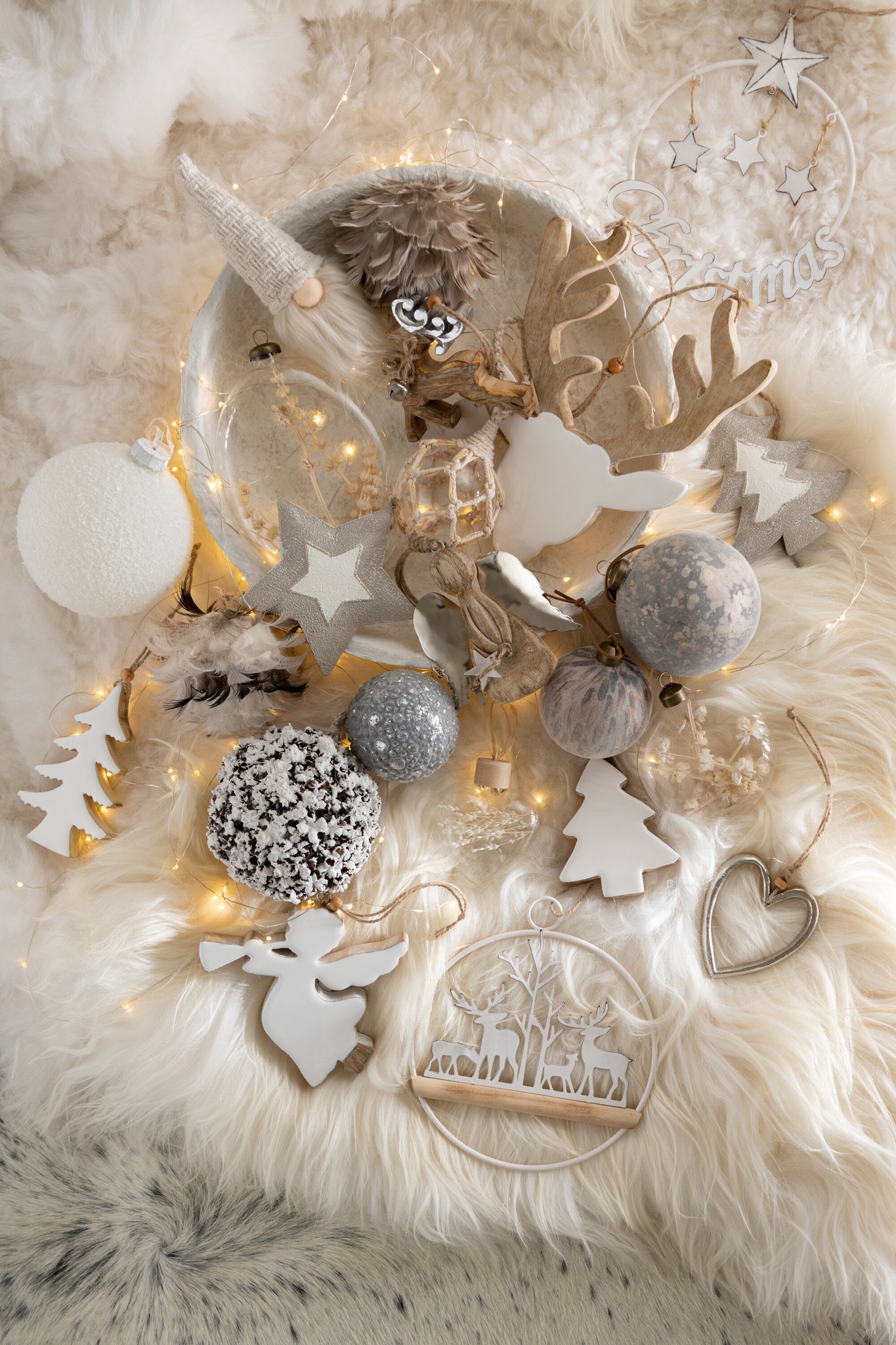 J-LINE DOOS VAN 4 KERSTBALLEN BESNEEUWD GLAS WIT GROOT