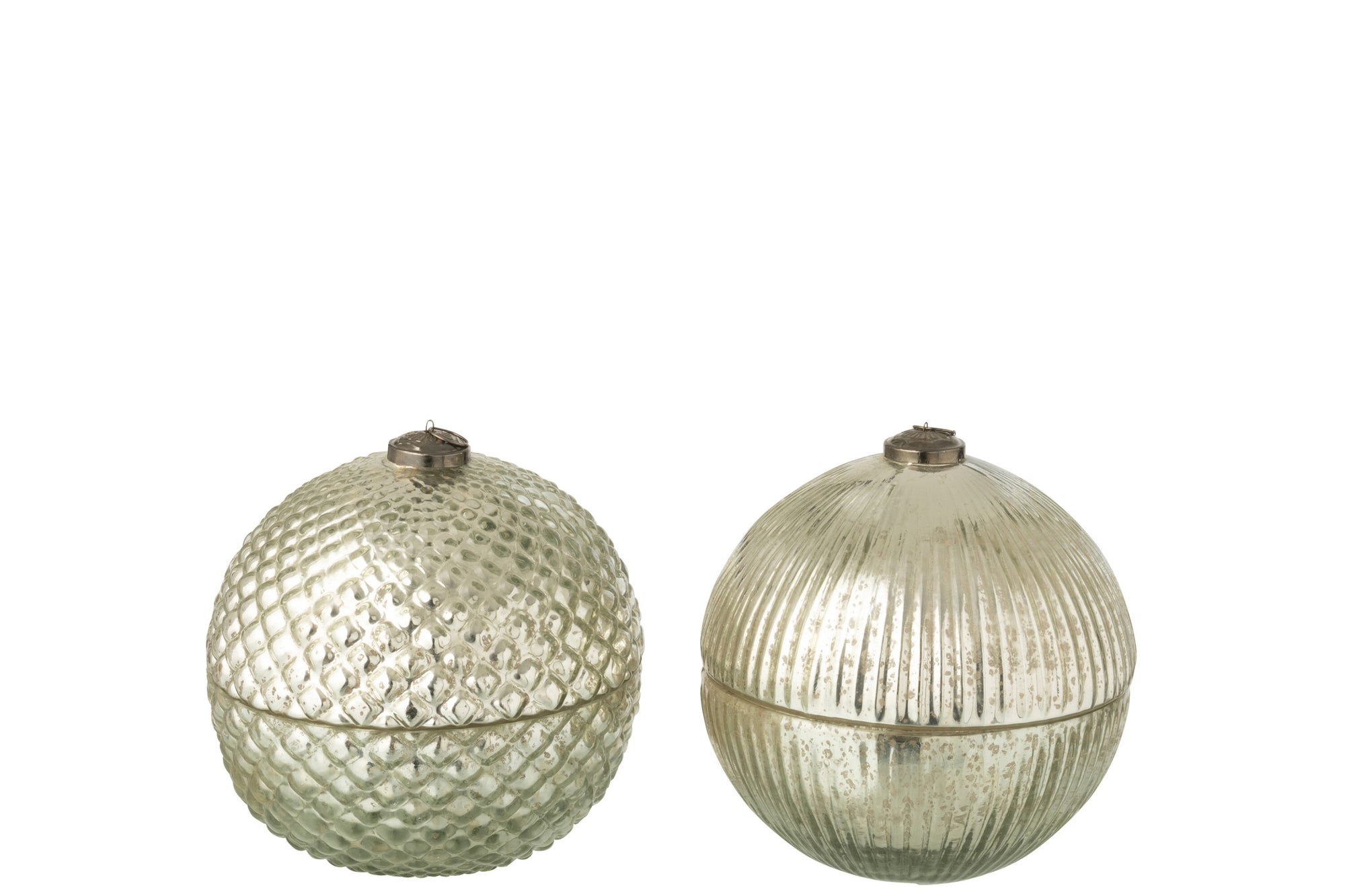 J-LINE GEURKAARS KERSTBAL GLAS ZILVER GEKLEURD GROOT ASSORTIMENT VAN 2