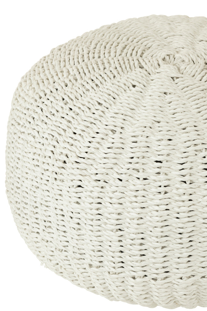 J-LINE POEF ROND GEWEVEN PLASTIC WIT