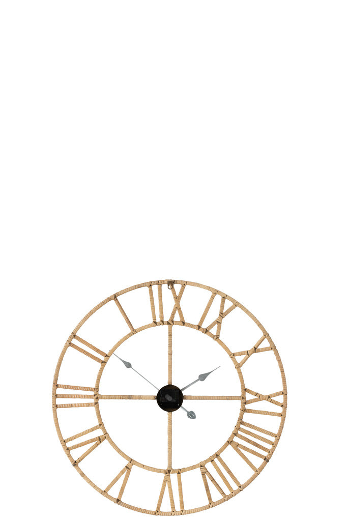 J-LINE WANDKLOK ROMAN – ROTAN/METAAL NATUUR KLEIN