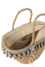J-LINE STRANDTAS KWASTJES BLAUW/BEIGE – RIET NATUREL