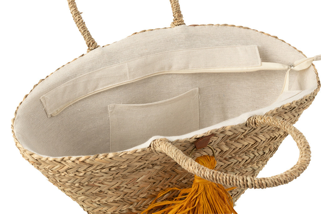 J-LINE STRANDTAS MET KWASTJES – ZEEGRAS/RAFFIA NATUUR/OCHER