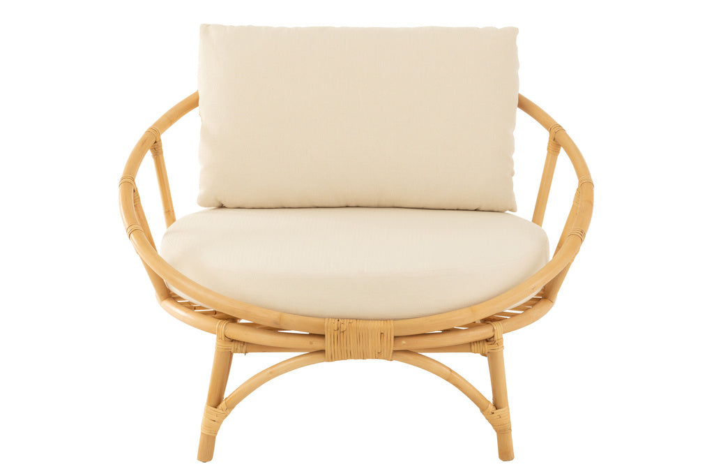 J-LINE STOEL + KUSSEN – RATTAN/TEXTIEL – NATURAL/WHITE – 98 CM