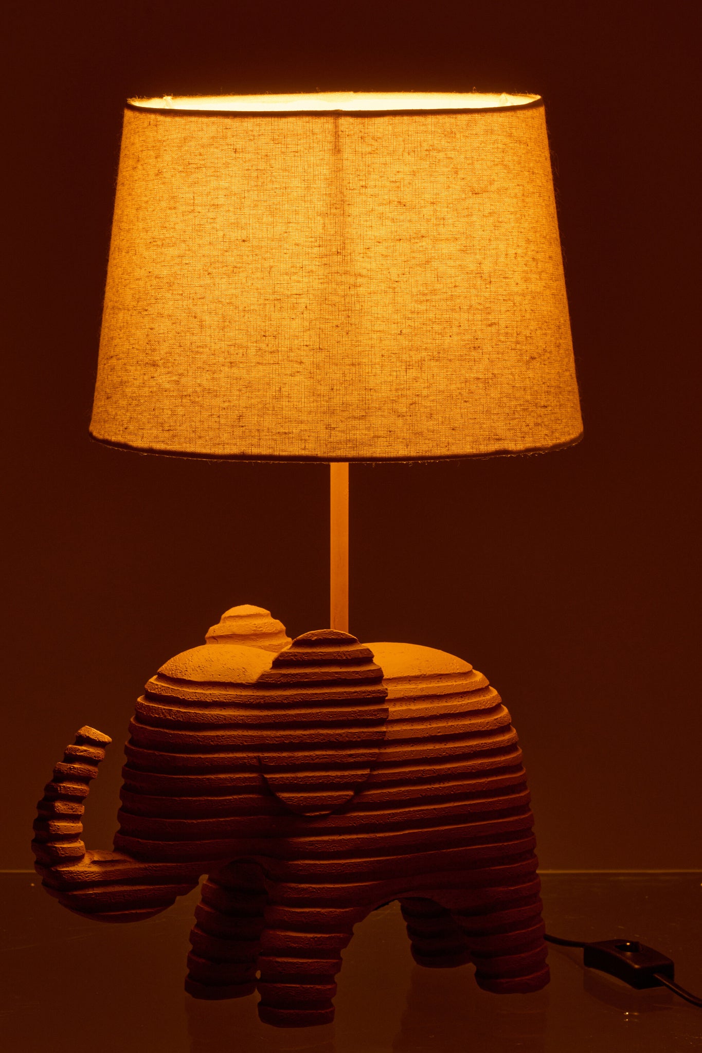 Gestreepte tafellamp van polyresin, bruin