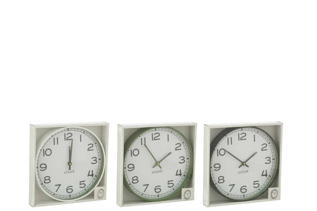 J-LINE WANDKLOK ROND PLASTIC GROEN/WIT/ZWART SMALL (SET VAN 3)