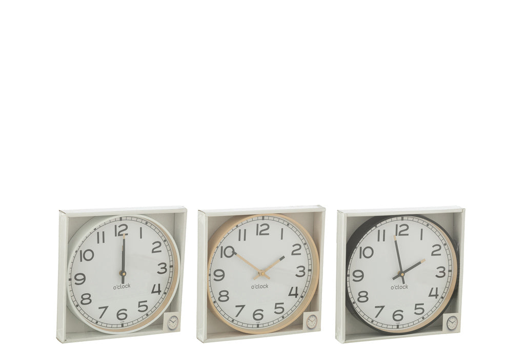 J-LINE WANDKLOK ROND – PLASTIC BEIGE/WIT/ZWART KLEIN (ASSORTIMENT VAN 3)