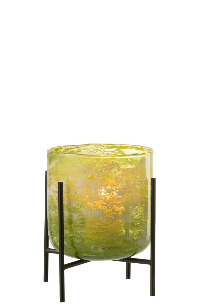 J-LINE WINDLICHT OP STANDAARD – GLAS/IJZER MARMER GROEN MEDIUM