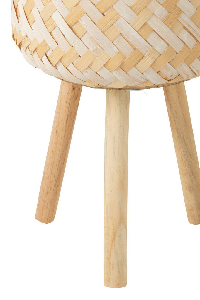 J-LINE SET VAN 3 MANDEN MET PATRONEN EN 3 POTEN Bamboe NATUURLIJK/WIT