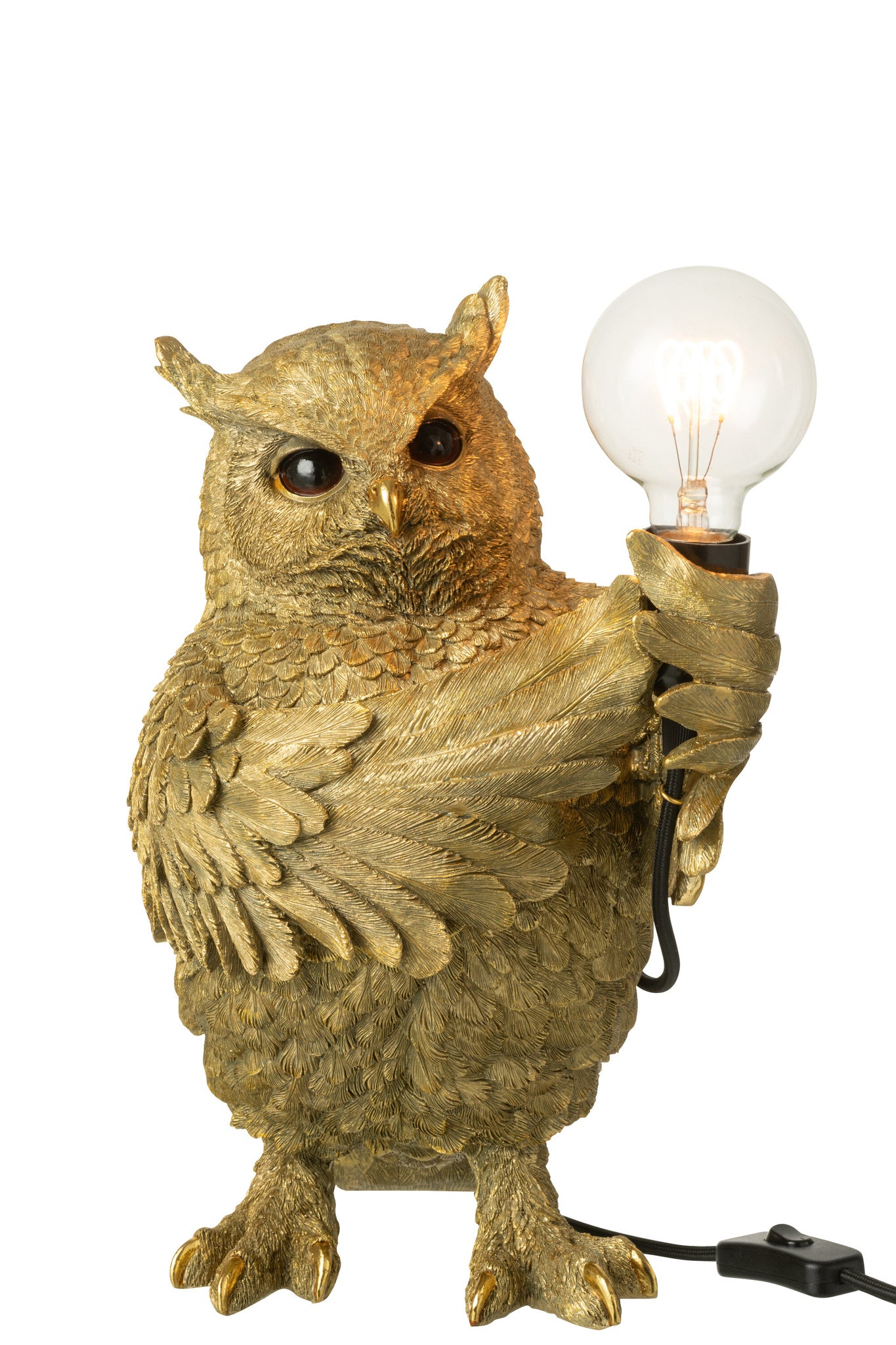 Tafellamp uil van hars, goudkleurig