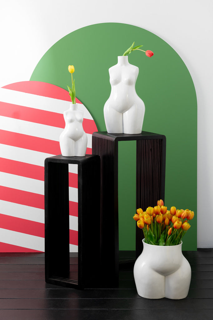 J-LINE VAAS LADY BOTTOM – PEWTER SHINY WHITE