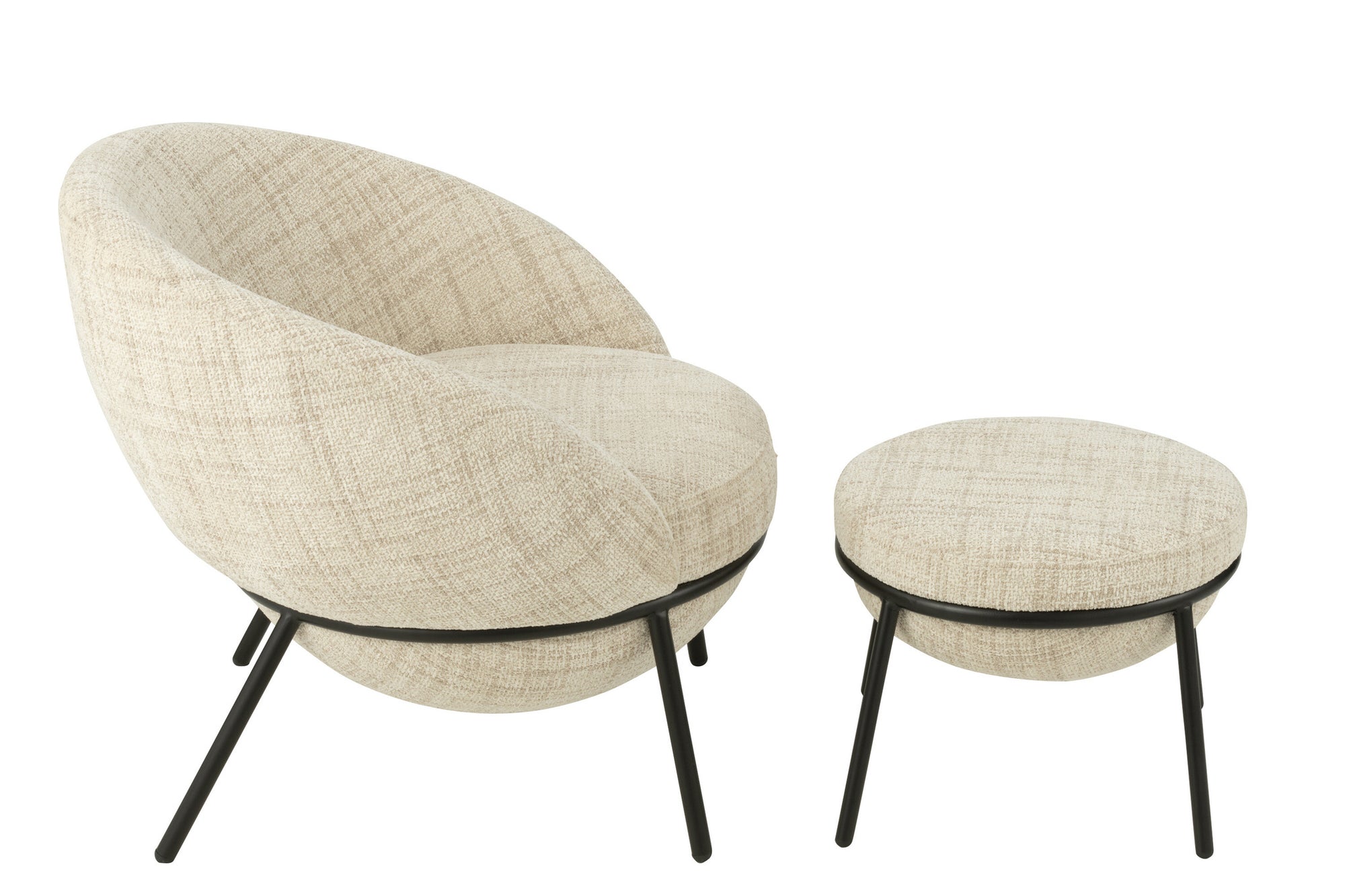 Loungestoel + voetenkruk ijzer beige/zwart