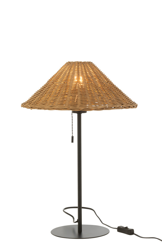 J-LINE TAFELLAMP METAAL/ROTAN ZWART/NATUREL