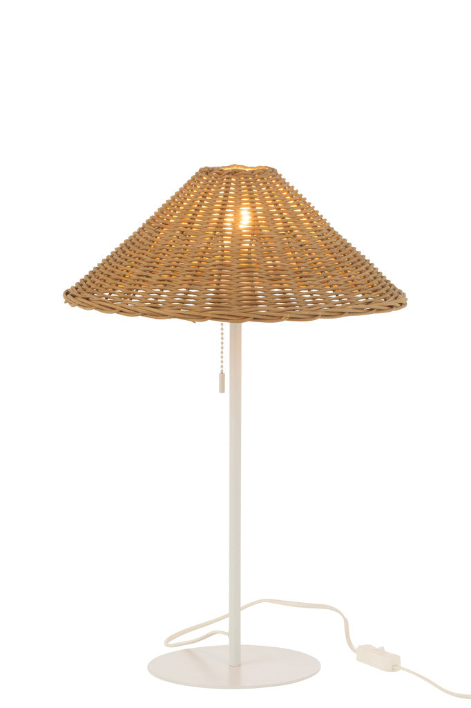 J-LINE TAFELLAMP METAAL/ROTAN WIT/NATUREL