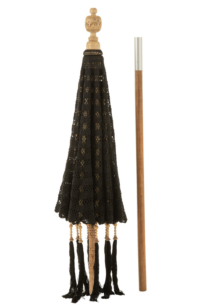 J-LINE PARASOL TASSELS COTTON/WOOD BLACK LARGE