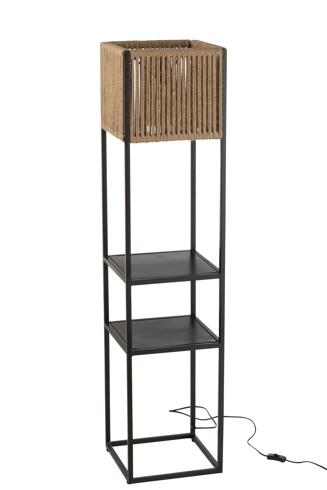 Vierkante lamp ijzer/jute naturel/zwart