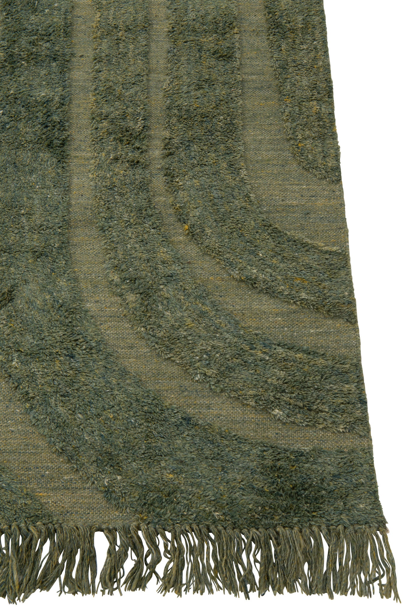 Rug Afgeronde lijnen Wol Kaki Groen