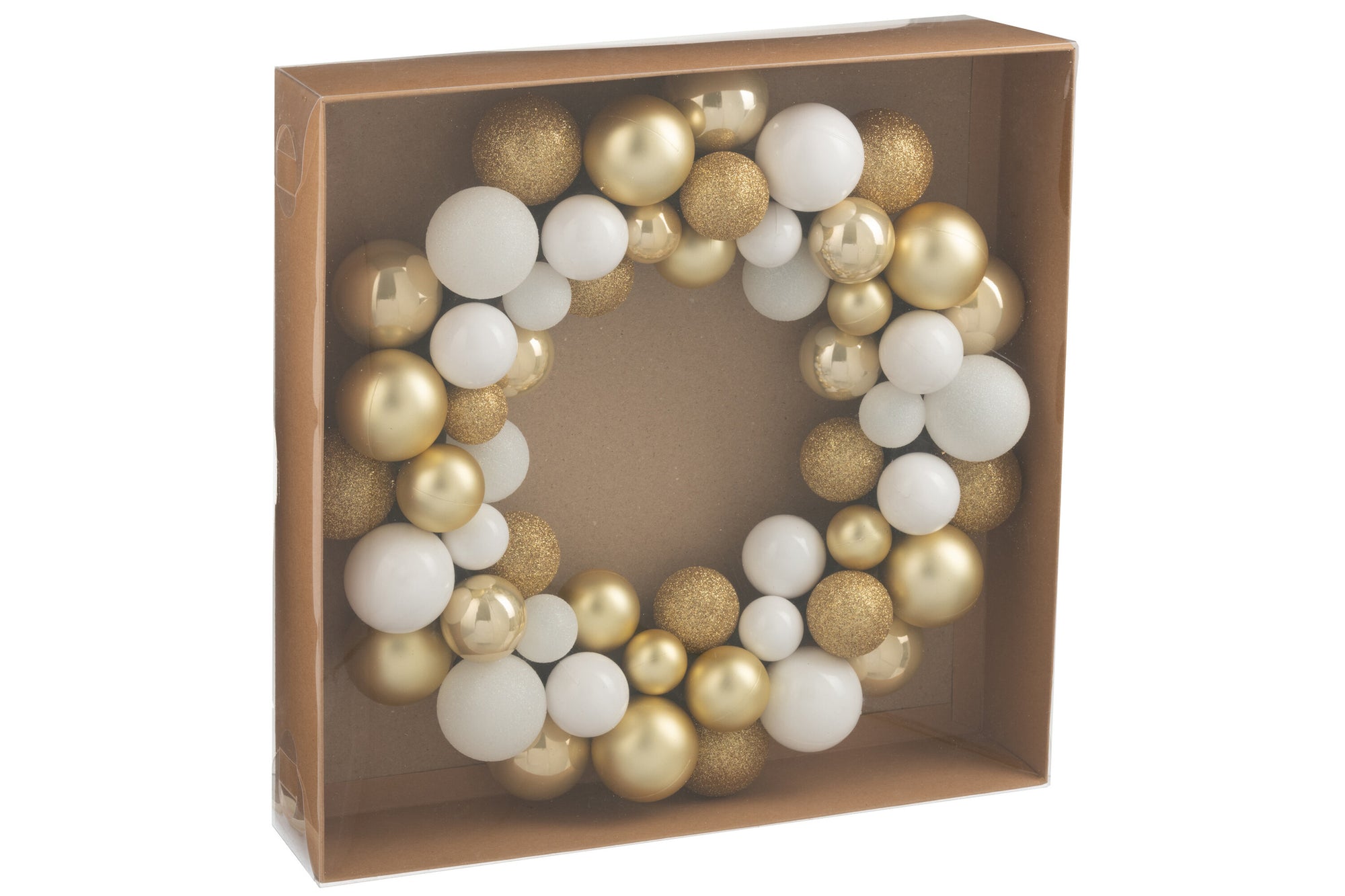 J-LINE KRANS KERSTBALLEN PLASTIC WIT/GOUDKLEURIG