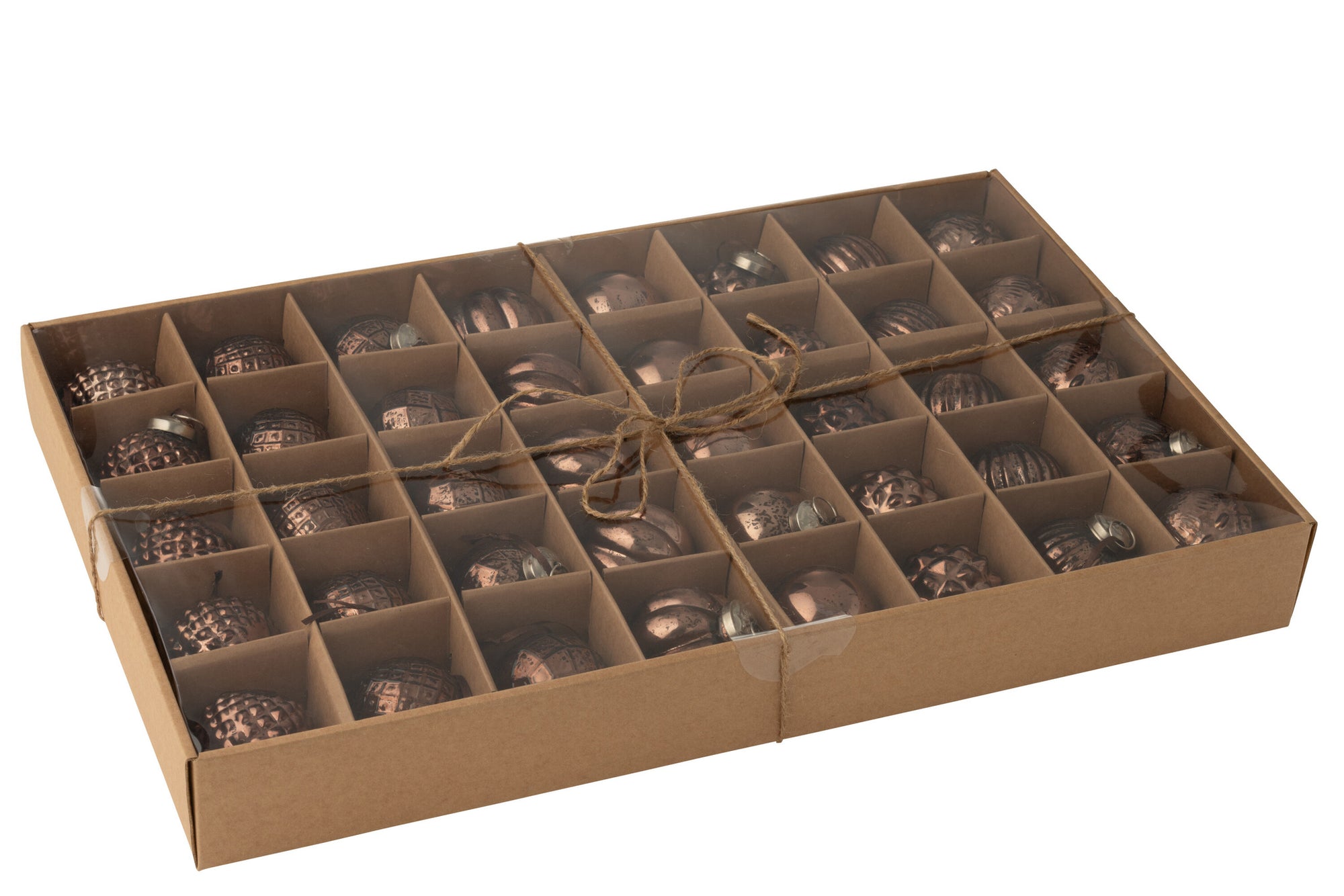 J-LINE DOOS VAN 40 KERSTBALLEN 8 PATRONEN GLAS BRUIN